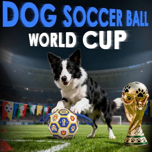 Vivifying Dog Toys Balls, Interactive World Cup Soccer Ball for Small Medium Dogs, Durable PU Enrichment Training Toy with Straps for Indoor and Outdoor Tug-of-War & Playing (6 Inches)