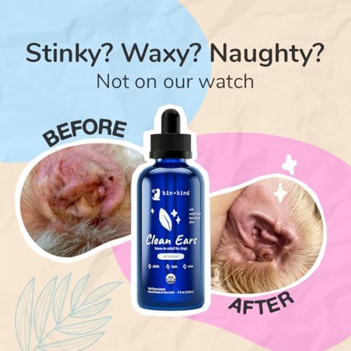 kin+kind USDA Organic Clean Ears, Dog Ear Cleaner, Leave in, No Rinse, 12oz