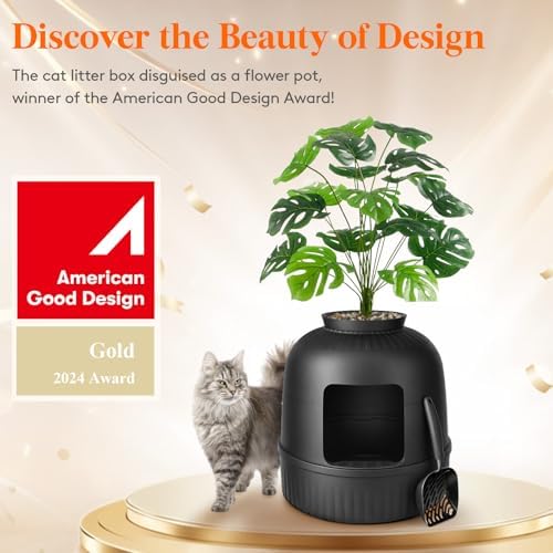 Lifewit Hidden Plant Cat Litter Box with Stainsteel Scoop, Black