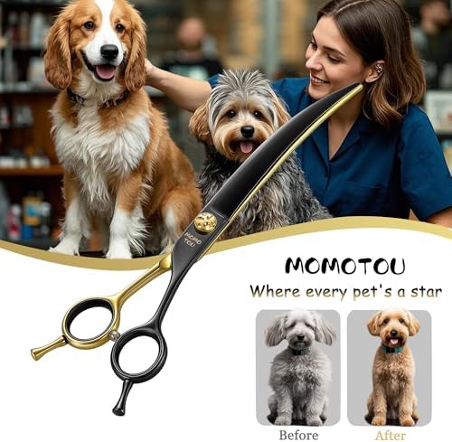 Curved Dog Grooming Scissors 7.5" – Black & Gold 440C Stainless Steel Shears for Precision Face and Body Shaping