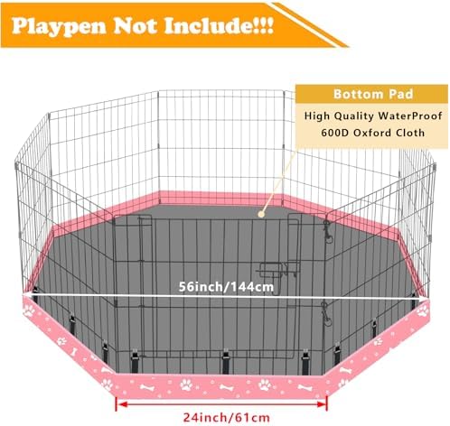 Dog Playpen Bottom Pad Fits for 24 Inch 8 Panels Regular Octagon Metal Exercise Pet Playpen, Dog Crate Pad Puppy Playpen Pad. (Note: Playpen Not Included) -Pink