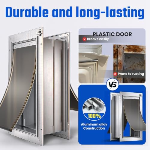 Dog Door for Wall, Medium Doggy Door, Heavy Duty Cat Pet Door, All Aluminum Frame, 2 Magnetic Flaps, Energy Efficient, Sliding Lock Panel, Easy to Install (Pets Up to 45 LB) | 2 Magnetic Flaps, Energy Efficient, Wide Telescoping Tunnel, Closing Panel &...