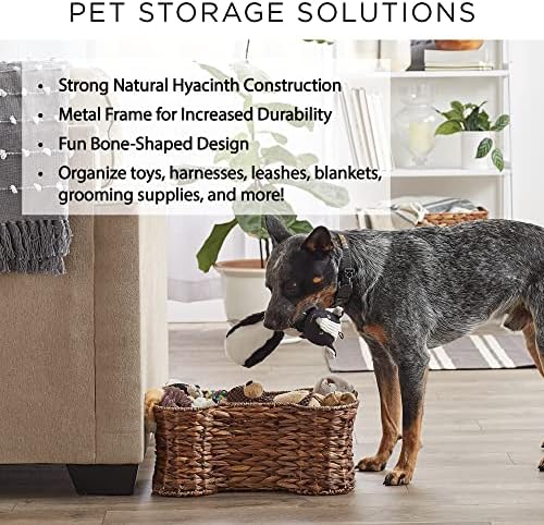 Bone Dry Pet Storage Collection, Bone Shape Hyacinth Toy Basket, Natural, Small