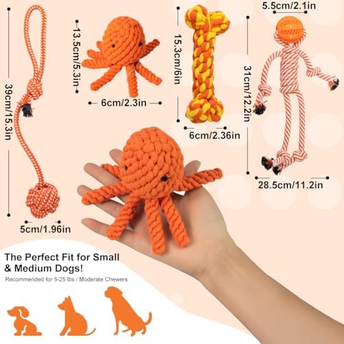 Puppy Chew Toys for Teething: Rope Dog Toys Durable Interactive Tug Play with Rubber Treat Ball for Small Medium Breed - Birthday Gift for Pet