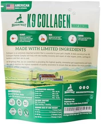 K9 Collagen PEPTIDE Complex W/BIOTIN - Hip & Joint Supplement for Dogs- Supports Healthy Joints, Skin & Coat – Helps in Recovery & Repair– 3+ Months Supply - Over 114 Servings!
