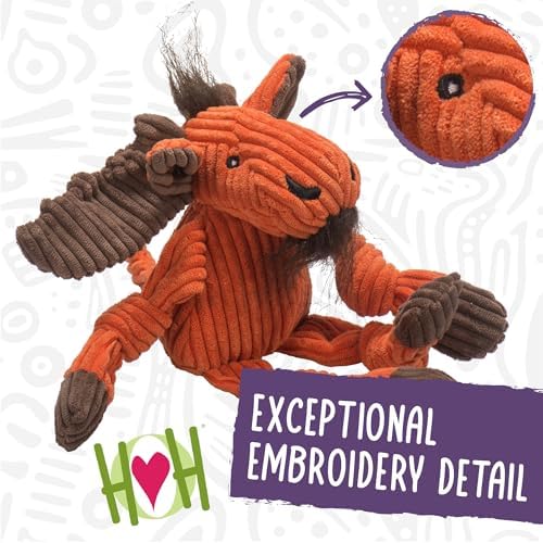 HuggleHounds Knottie Plush Dog Toy - Dog Stuffed Animal Toy, Puppy Toys, Squeaky Dog Toy for Small, Medium & Large Dogs, Durable Plush to Keep Them Busy - Manny Moose, Small