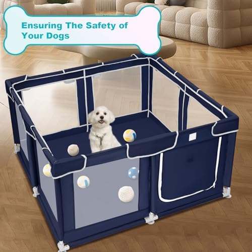 Dog Playpen 50 × 50 inch, Puppy Playpen with Bottom, 32 Inch Height Pet Playpen