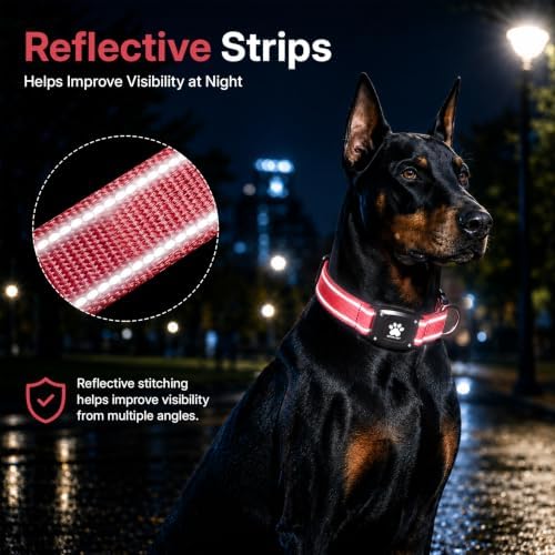 GPS Dog Collar with Tracker, Waterproof, No Monthly Fee, Red, S | Works with Apple Find My, iOS Only, MFi Certified, No SIM Card, for Small Dogs, Reflective Padded Nylon, Neck 12.5-16 in