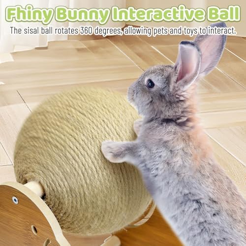 Fhiny Rabbit Scratch Toy, Natural Sisal Bunny Toy Scratching Ball Cute Sisal Bunny Claw Scratcher Ball Rabbit Enrichment Interactive Scratching Post for Kittens Ferrets Penguins Shape