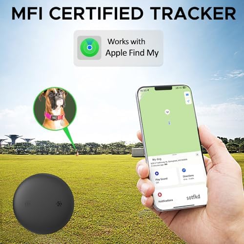 GPS Tracker for Dogs, Mini GPS Cat Tracker, IPX8 Waterproof GPS Trackers for Cats with Holder, No Monthly Fee, Work with Apple Find My(iOS Only), Smart Trackers for Dogs-YGPink-4