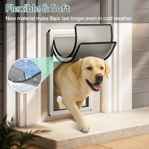 Large Dog Door for for Interior/Exterior Doors, Aluminum Frame | Full Seal-Flaps, for Interior and Exterior Doors, Energy-Efficient Insulated Doggy Door, Extreme Weather, Sliding Lock Panel