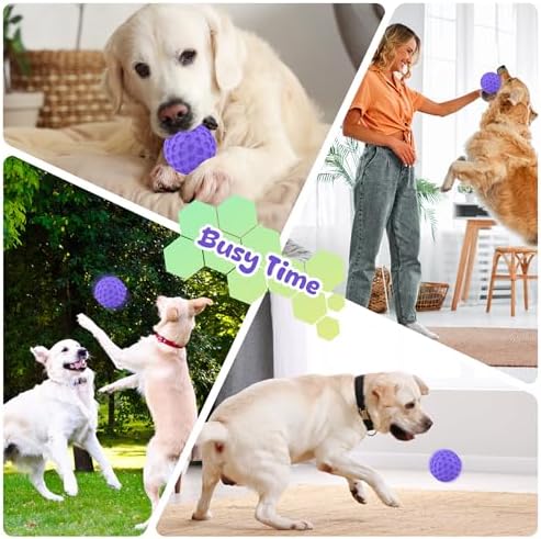 Squeaky Dog Toys for Aggressive Chewers, Indestructible Dog Balls for Aggressive Chewers, Purple Squeaky Balls for Dogs, Interactive Toys for Large Dogs to Relax