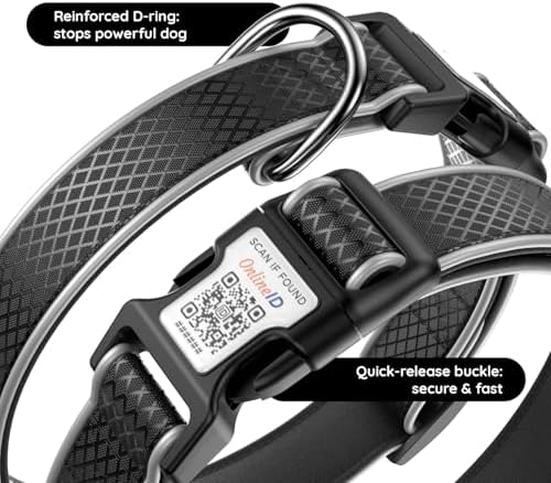 Reflective Personalized Dog Collar, Large Dogs, Black, L (15.7"-23.6")