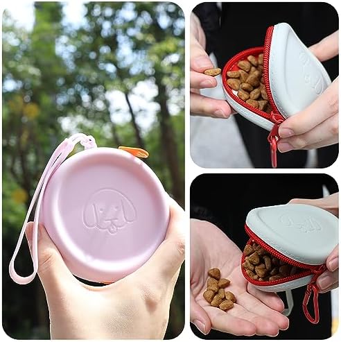 WALLFID Silicone Dog Treat Pouch Small Bag,with Pet Training Clicker,Walking Bag for Dog and Cat, Pocket Size, Easy to Clean, Odorless, Zipper Design,Moisture-Proof,Travel Walking Bag.(Purple)
