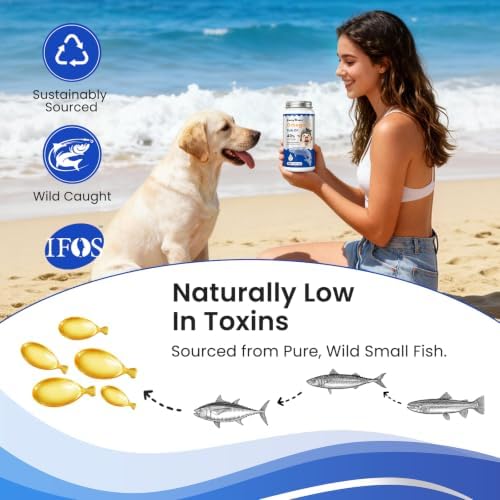 Omega 3 Fish Oil for Dogs & Cats, Skin & Coat Support, 150 Ct