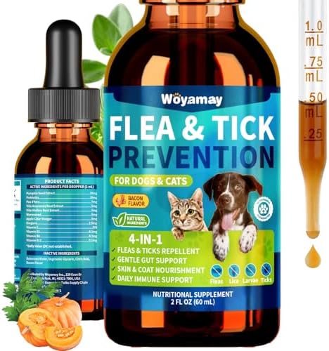 Woyamay Flea and Tick Prevention for Dogs & Cats, Natural Flea Drops