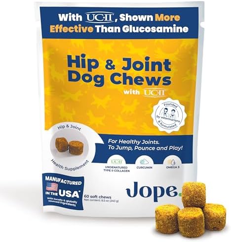 Jope Hip & Joint Supplement for Dogs Large, Medium, Small - Joint Chews w/UC-II® Collagen - Proven Better Than Glucosamine Chondroitin in Canine Health - Veterinarian Formulated, Omega 3 & Curcumin