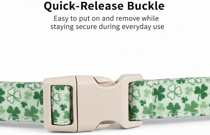 Green Dog Collar, Cute Spring Theme Dog Collar with Green Clover Print for Small Dogs, Small Puppy Collar for Girl Dogs & Boy Dogs, S