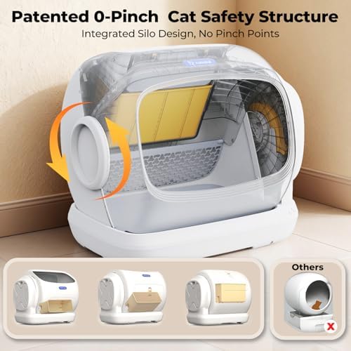 Automatic Cat Litter Box,106L XXXL Extra-Large Self Cleaning Litter Box for Large Cats, Open Top Auto Cat Box Self Cleaning with Anti-Pinch Patent APP, Safety Sensor