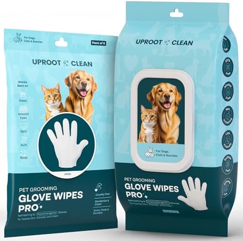 Uproot QuickClean Gloves Pro: Extra-Thick Pet Glove Wipes for Dogs & Cats - Easy Wipe Paws, Eyes, Ears, Butt, & Body - Lick-Safe for Cats & Dogs - Cleaning, Deodorizing & Grooming (20+6 Pack)
