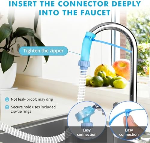 Slip-On Dog Shower Attachment for Bathtub Faucet, Ear-Tab Zip-Tie Connector, Handheld Sprayer Head, 5 ft Hose, Fits Spouts up to 3 in