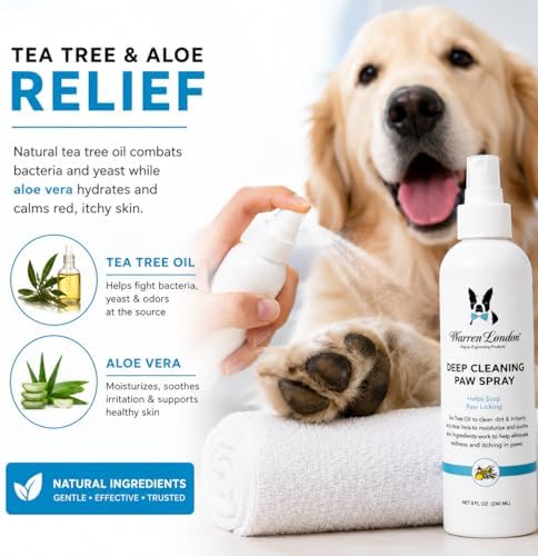 Warren London Deep-Cleaning Paw Spray for Dogs | Tea Tree & Aloe Paw Soother – Cleans, Moisturizes, Relieves Itch & Stops Licking Between Baths | Made in USA, 8 oz