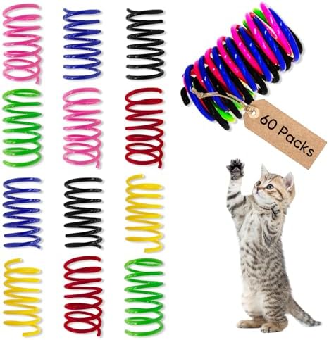 Cat Toys for Indoor Cats, 60 Pack Interactive Cat Spring Toys, 6Colors