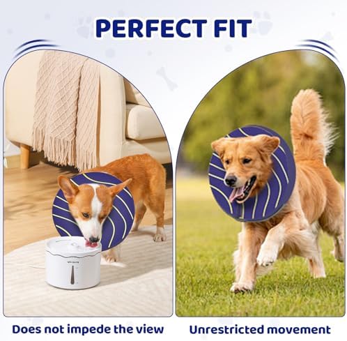 Adjustable Inflatable Dog Cone Collar for Surgery Recovery, Soft Cone for Dogs & Cats, Portable & Washable Dog Donut Collar, Large Cat Cone E Collar (Indigo L)
