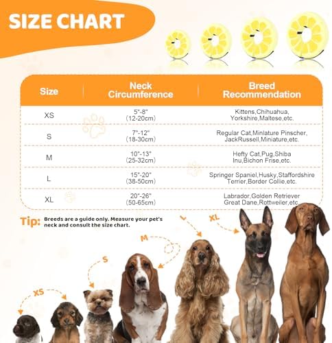 Adjustable Inflatable Dog Cone Collar for Surgery Recovery, Soft Cone for Dogs & Cats, Portable & Washable Dog Donut Collar, Large Cat Cone E Collar (Yellow L)