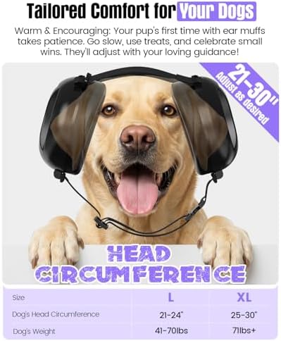 Dog Noise Cancelling Ear Muffs, Dog Ear Muffs for Fireworks with 2 Pairs Calming Pads & Antlers, Sound Proof for Noise Anxiety Thunder, Pet Hearing Protection Gift for Medium Large Dogs