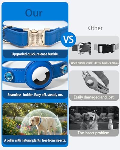 Upgraded AirTag Dog & Cat Collar - Adjustable Diamond-Studded Leather Dog Collar with Quick-Release Buckle | Luxurious Jewelry Accessory for Small, Medium, and Large Dogs & Cats(M (11.5"-15"))