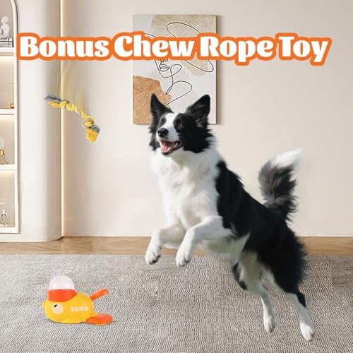 Interactive Duck Dog Treat Dispenser Toy – Slow Feeder Puzzle for Dogs with Bonus Chew Rope Toy, Tail Press Food Dispenser, Fun Training & Enrichment Feeder, Easy to Clean (Yellow)