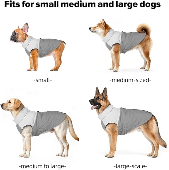 Dog Coat, Waterproof Dog Winter Jacket in Puppy Cold Weather Windproof Coats Reflective Pet Vest, Zip-Up Cold Weather Coats for Small Medium Dogs (White and Gray, 2XL)
