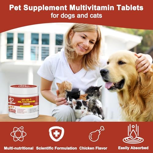 Dog Multivitamin Chewable, with Glucosamine Chondroitin, Digestive Enzymes & Probiotics, for Digestion Support, Immune, Skin, Coat, Joints & Bones Healthy, 120 Chews