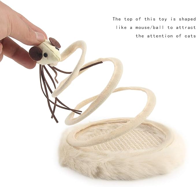 Andiker Interactive Cat Toy, Cat Plush Toy with Spiral Spring Plate and Funny Ball or Mouse Interactive Stainless Steel Spring Rotating Cat Creative Toy to Kill time and Keep Fit (Ball)