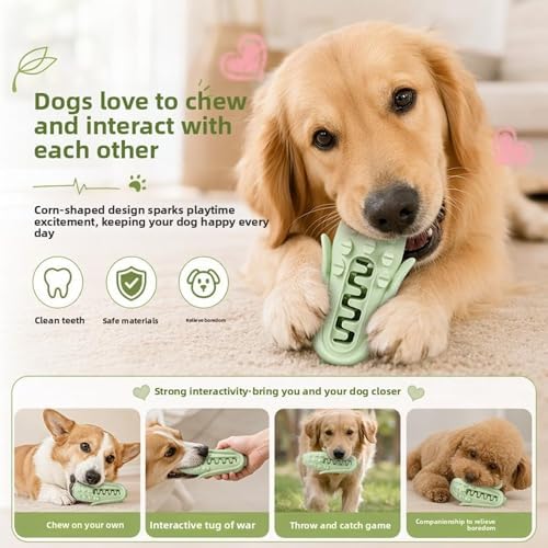 Corn-Shaped Dog Chew Toy for Small to Medium Dogs, Silicone Dental Cleaning Stick, Pink, Interactive Enrichment Toy (Green)