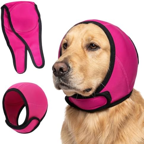 Chedin Dog Ear Muffs Noise Protection No Shake Ear Wrap for Dogs Calming Hoodie Waterproof Pet Ear Cover for Bath Grooming Swimming Anxiety Relief L