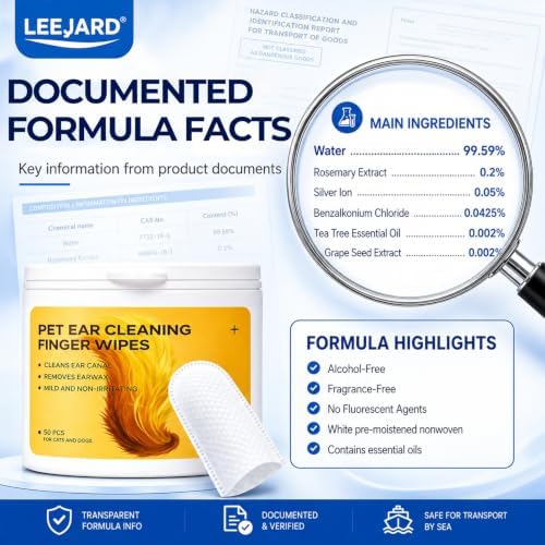 50-Count Pet Ear Finger Wipes - Wax & Odor Removal