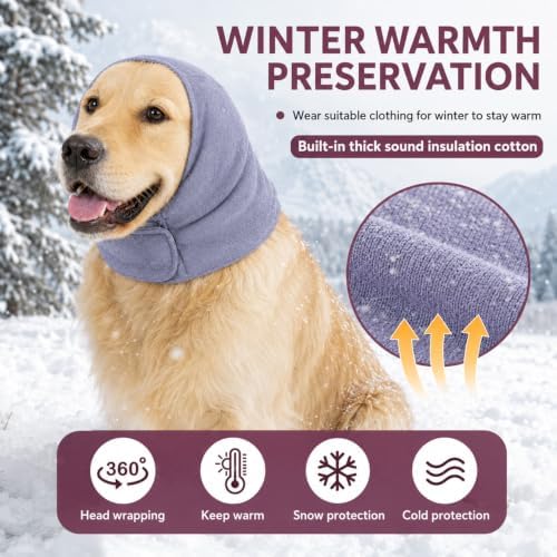 Adjustable Dog Quiet Ear Muffs Calming Ear Hoodie, Noise Canceling Breathable Ear Wraps for Dog Anxiety Relief, Ear Covers for Fireworks Thunderstorm Grooming Force Drying Noise Protection (Purple, M)