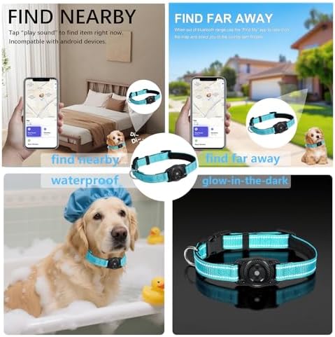 Tracking Collar for Dogs Waterproof Adjustable Air Tag Dog Collar Holder, Comfortable Dog Collars for Small Medium Large Dogs (SkyBlue, M)