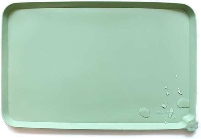 Hoki Found X-Large Silicone Pet Feeding Mats - Non Slip Dog Cat Bowl Mats - Waterproof for Carpet - Jade