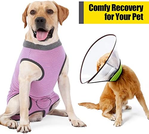 Dotoner Dog Recovery Suit Abdominal Wound Puppy Surgical Clothes Post-Operative Vest Pet After Surgery Wear Substitute E-Collar & Cone(3XL,Pink)