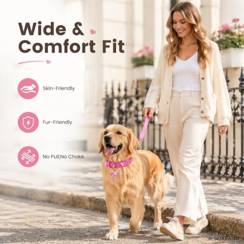Rhinestone Dog Collar with QR ID Tag, Ostrich-Embossed, Pink, S | Crystal Dog Collar with Ostrich-Embossed Texture, Adjustable Waterproof Fit and QR Scan Pet ID for Stylish Daily Wear