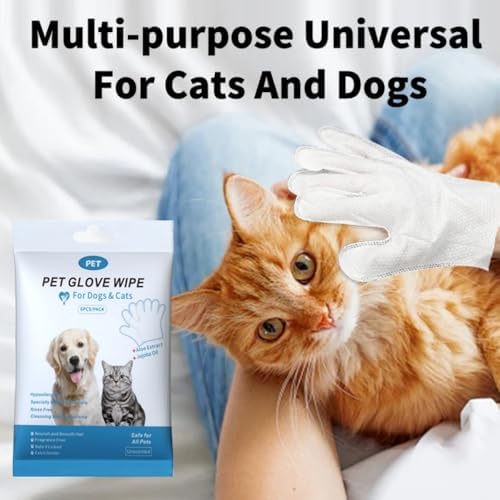 Pet Wipes Glove for Dogs, Cats & Small Animals Hypoallergenic Non Rinse, Clean, Wipes, Lick-Safe, Full-Body Grooming and Deodorizing Daily & Travel Cleaning of Dirt & Odors (12 Packs)