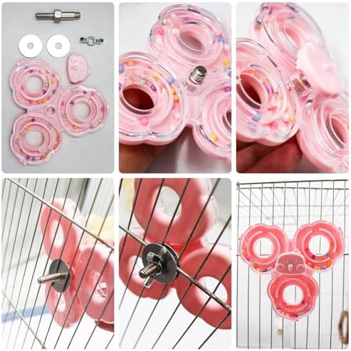 2 Pack Spinning Bird Toy, Bird Cage Accessories, Interactive Enrichment Chewing Exercise Toy for Budgies, Cockatiels, Quaker, Lovebirds, Conure, Green Cheek, Small to Medium Birds