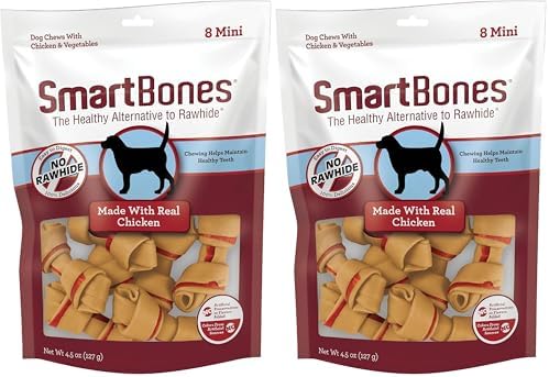 SmartBones with Real Chicken Mini Chews 8 Count, Rawhide-Free Chews for Dogs (Pack of 2)