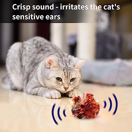 Andiker 3.54inch Mylar Cat Crinkle Balls, 4pcs Colorful and Sparkling Crinkle Ball Lightweight Easy to Carry Cat Ball Toy Interactive Cat Toys for Indoor Cats to Kill Time and Keep Fit (Mixing Color)