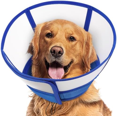 Queenmore Dog Cones for Large Dogs, Soft Breathable Recovery Dog Cone