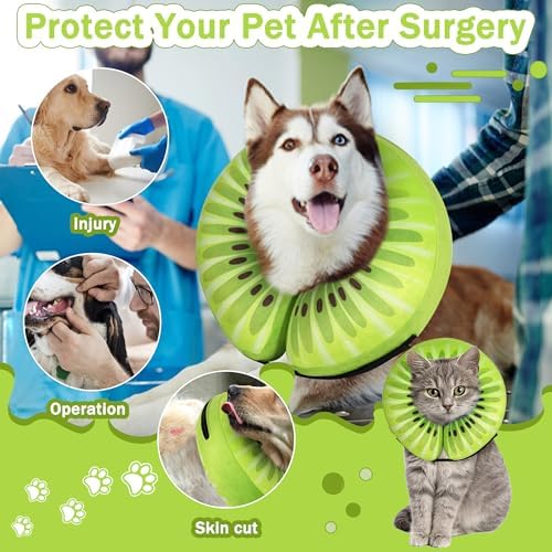 Recovery Donut Collar for Dogs & Cat,Inflatable Dog Cone Collar Alternative After Surgery,Soft Cone for Large Medium Small Dog,Adjustable Pet Neck Donut(Kiwi,Small)