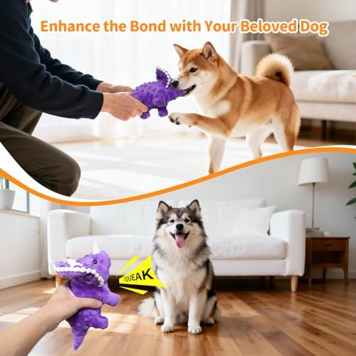 Plush Squeaky Dog Toys, 3 Pack Soft Stuffed Animals Dog Toy with Squeaker, Interactive Crinkle Dog Toys, Puppy Teething Chew Toy for Small, Medium & Large Breeds